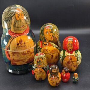 Russian Nesting Dolls Set Folk Characters & Scenic Buildings CR2041